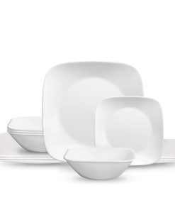 Corelle® Square™ Pure White 12-piece Dinnerware Set with Appetizer Plates. Service for 4