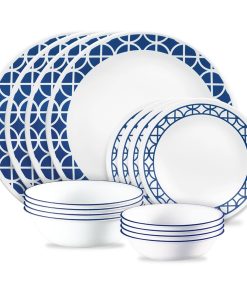 Corelle® Cobalt Circles 16-piece Mugless Dinnerware Set. Service of 4